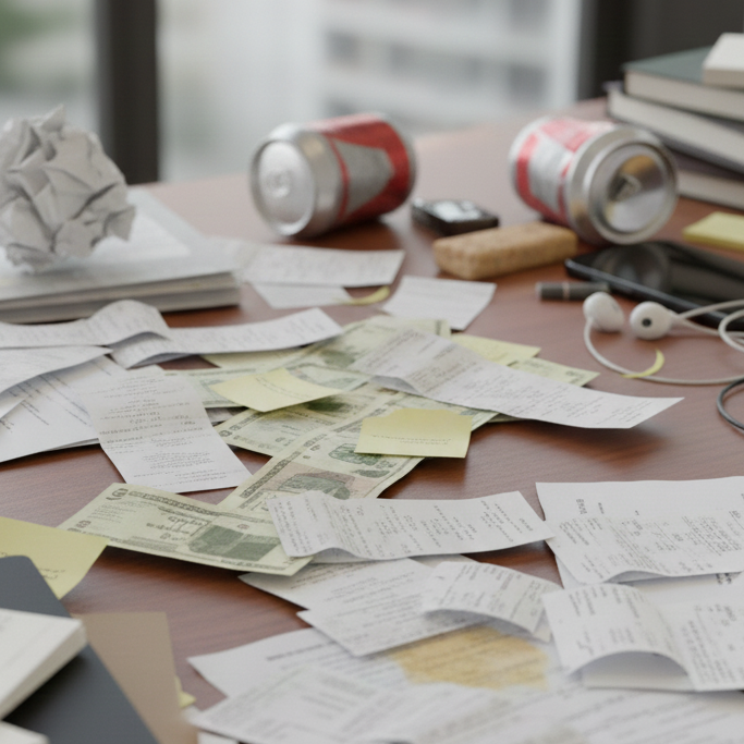 Scrivania di una PMI con fatture e fogli Excel che rappresentano il caos gestionale