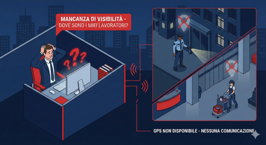 Manager senza visibilità su personale in esterno - operatori di sicurezza e pulizie non tracciabili in tempo reale