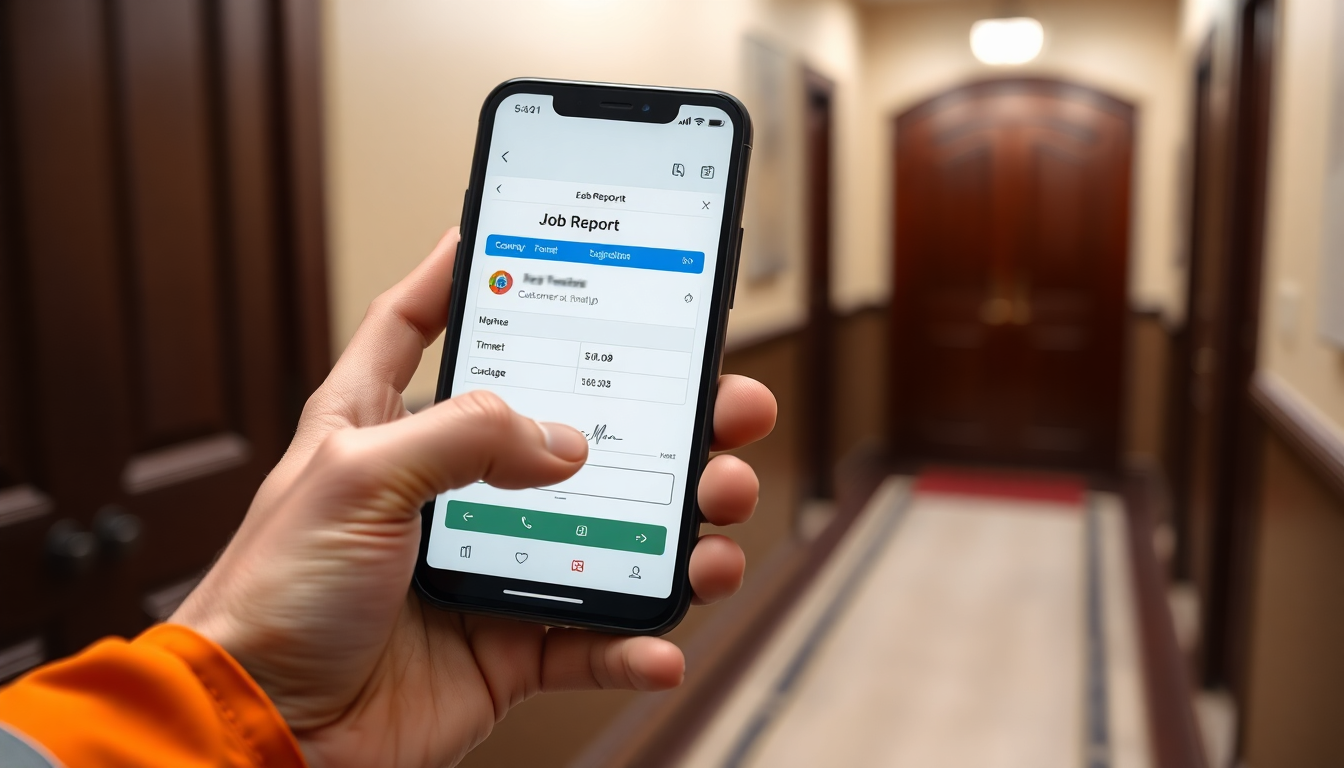 Smartphone con report digitale GPS di intervento installatori