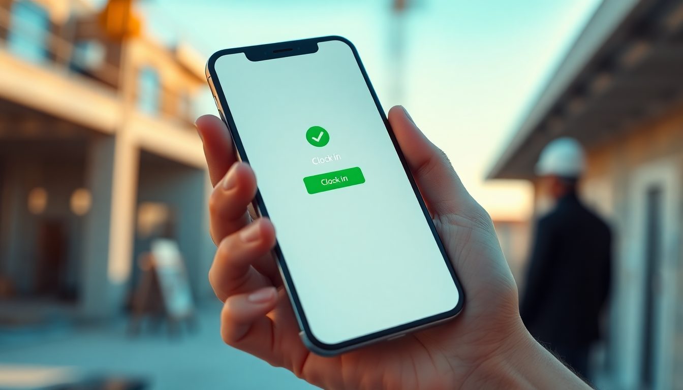 Smartphone che mostra una schermata di timbratura con conferma verde