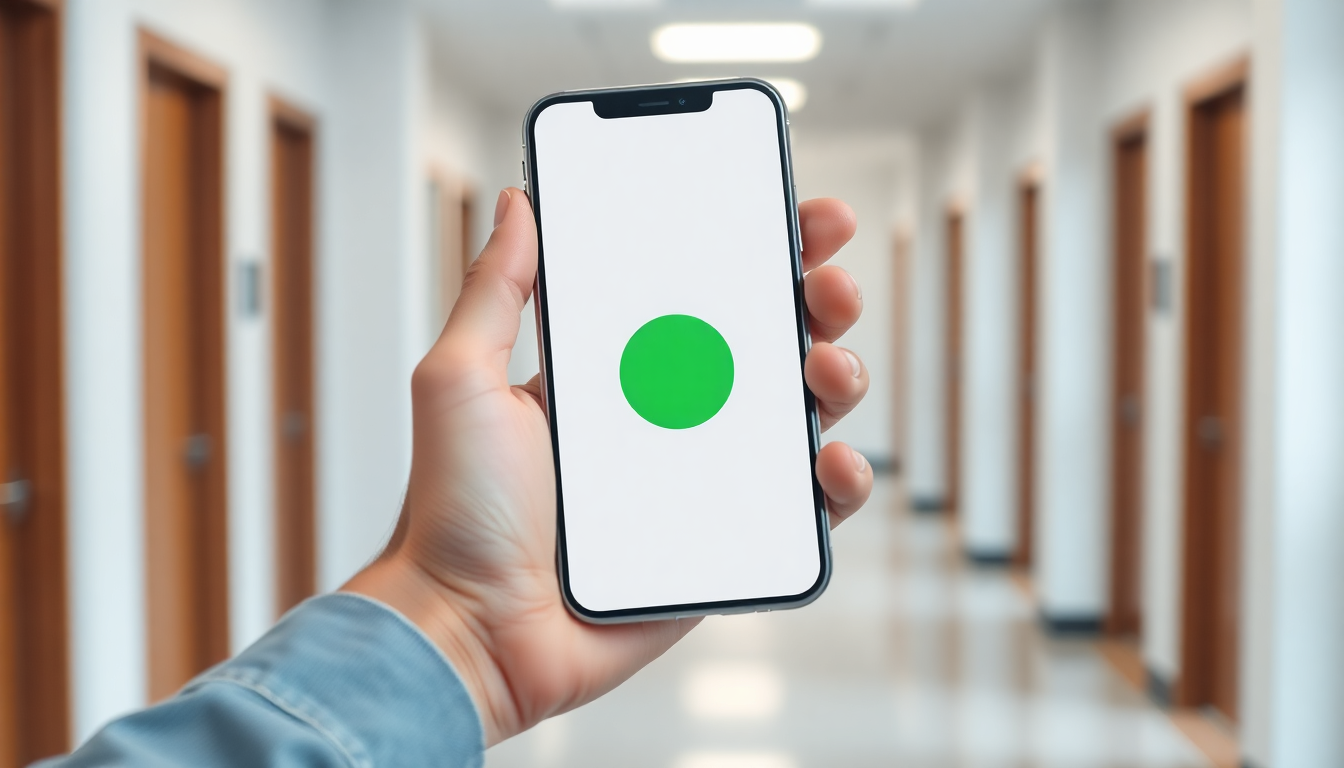 Cleaner clocking in from a smartphone on the client site, time and location captured