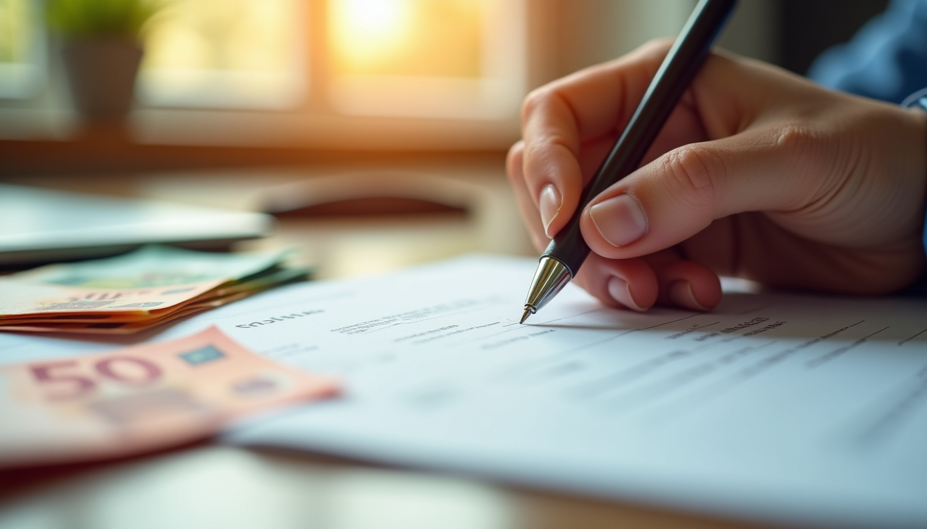 La mano che firma un bonifico